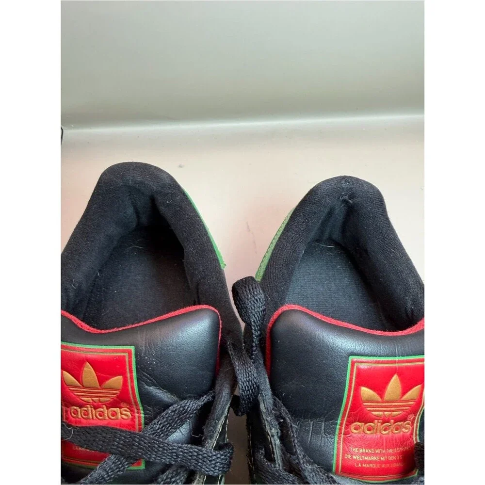 Adidas Superstar Black Leather Red Green Stripe Shell Toe Sz 11